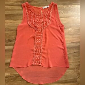 Coral Sleeveless Embroidered Women's Top